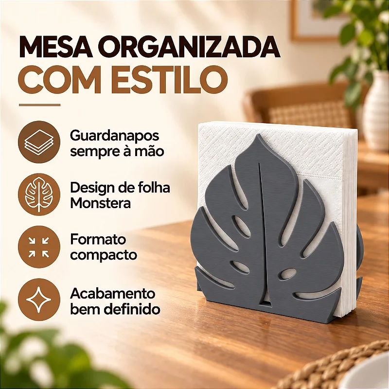 Porta-Guardanapo Monstera Criandê Cinza