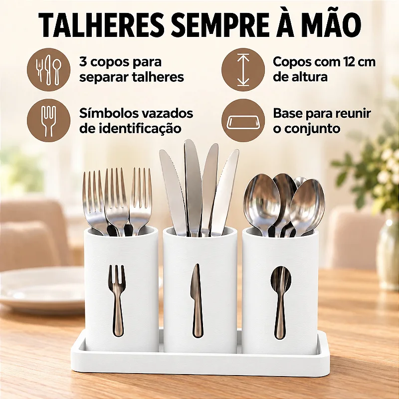 Suporte Moderno para Talheres de Mesa Criandê Branco