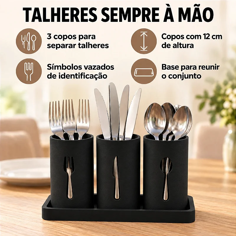 Suporte Moderno para Talheres de Mesa Criandê Preto