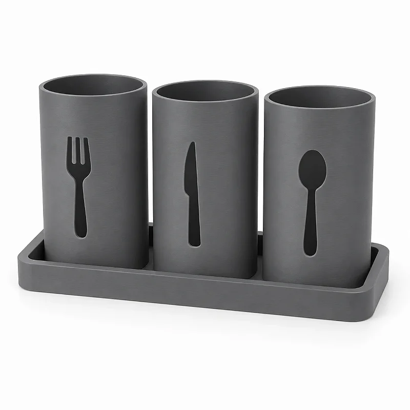 Suporte Moderno para Talheres de Mesa Criandê Cinza