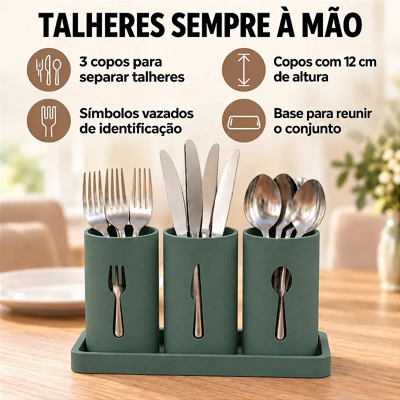 Suporte Moderno para Talheres de Mesa Criandê Verde