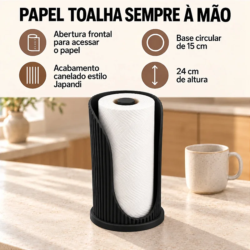 Suporte de Papel Toalha Japandi Coleção Aura Criandê Preto