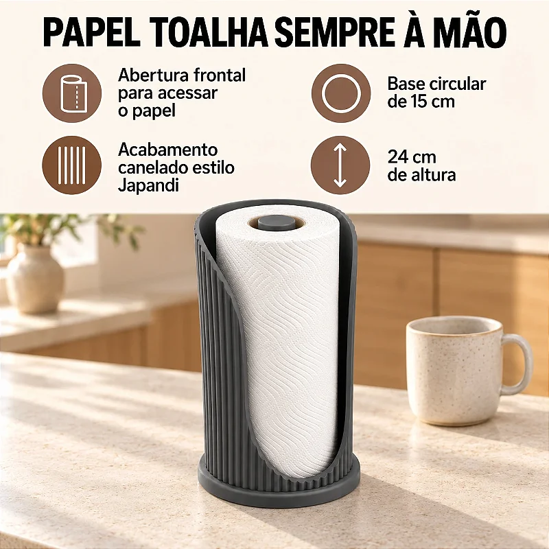 Suporte de Papel Toalha Japandi Coleção Aura Criandê Cinza
