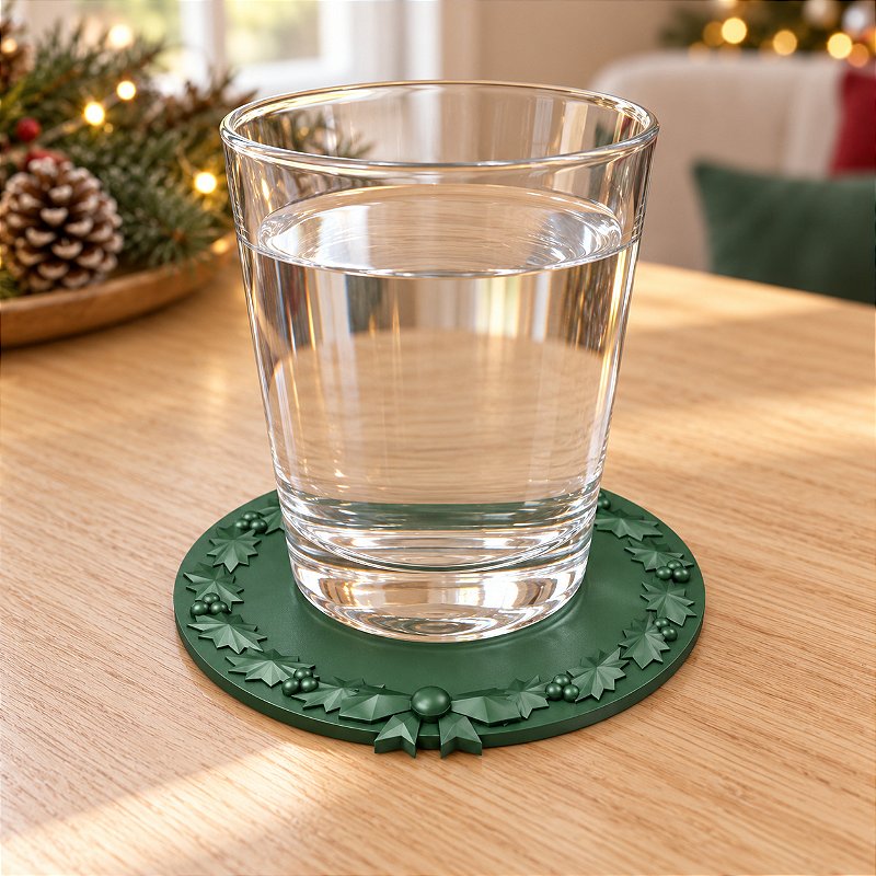 Porta-Copos Guirlanda de Natal Criandê - Apoio 7 cm Verde
