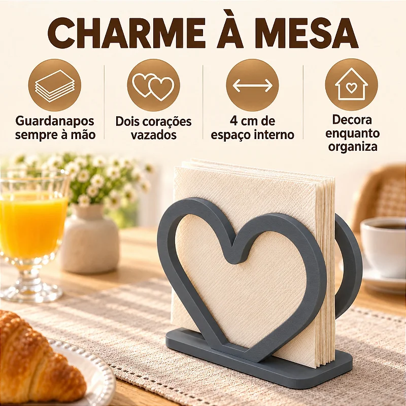 Porta-Guardanapo Coração Criandê Cinza