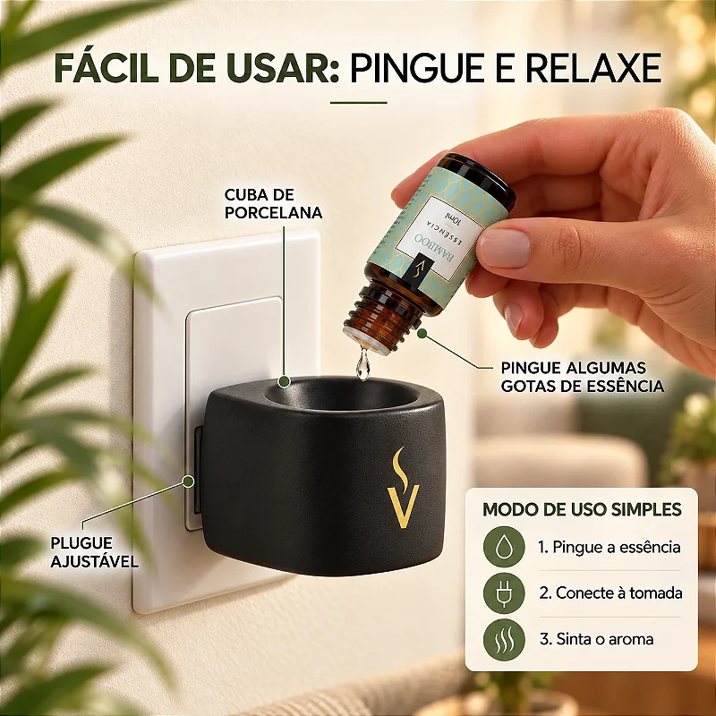 Difusor Aromatizador Elétrico Via Aroma Original Porcelana Matte Black Bivolt