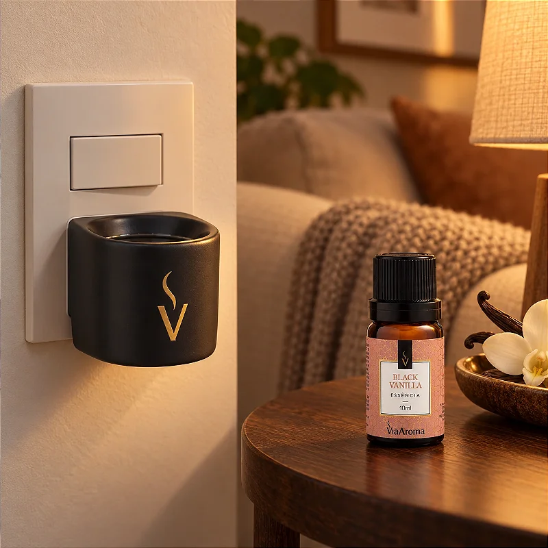 Difusor Aromatizador Elétrico Via Aroma Original Porcelana Matte Black Bivolt