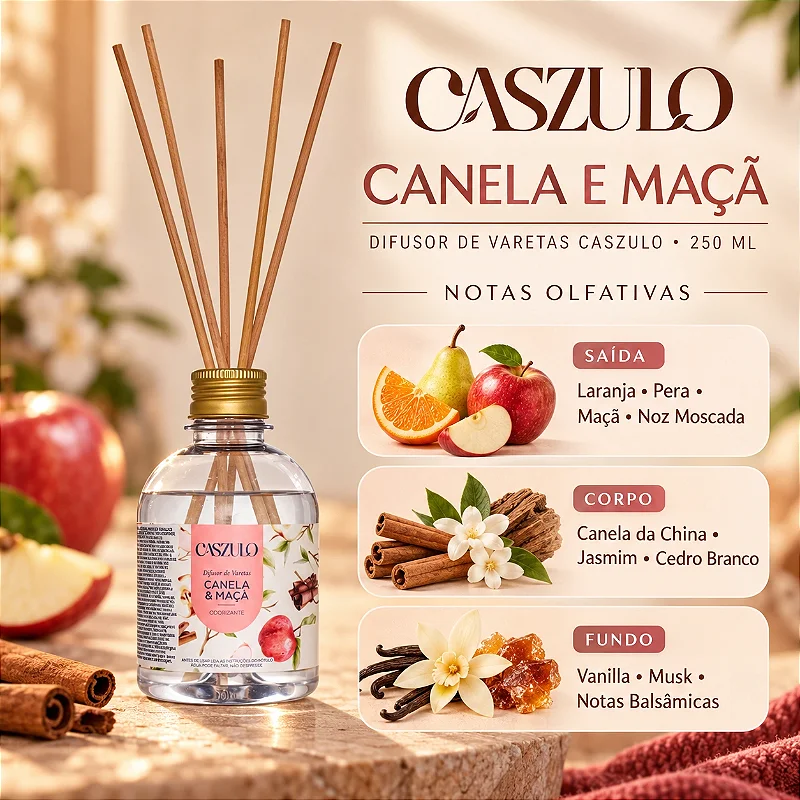 Difusor de Varetas Caszulo Via Aroma Canela e Maçã 250 ml