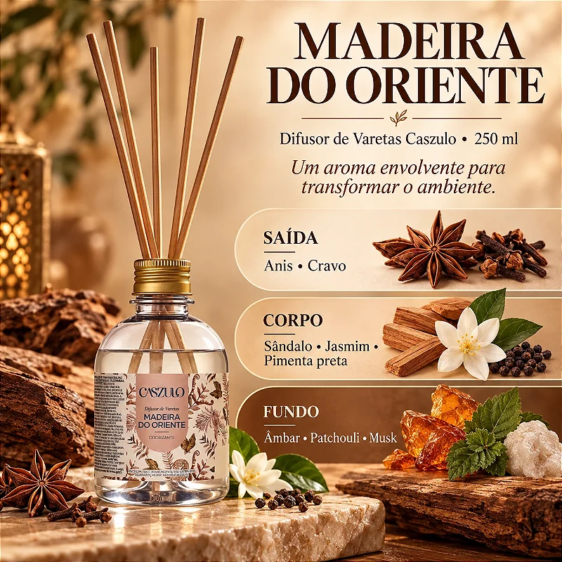 Difusor de Varetas Caszulo Via Aroma Madeira do Oriente 250 ml