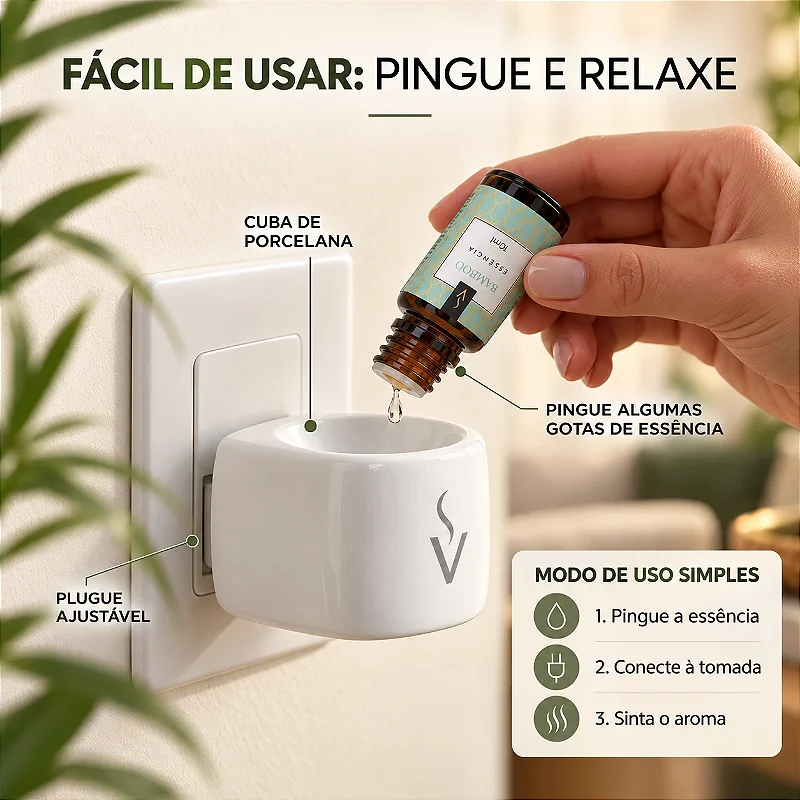 Kit 2 Aromatizadores Elétricos Via Aroma Original Branco Porcelana Bivolt