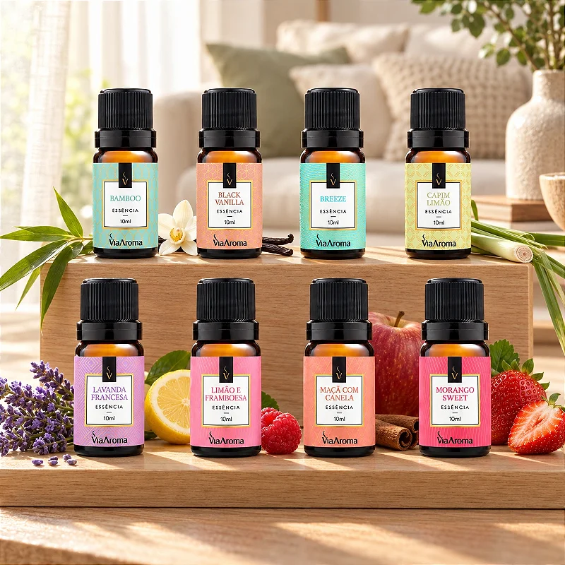 Combo Aromatizador Elétrico Via Aroma Branco + 8 Essências 10 ml