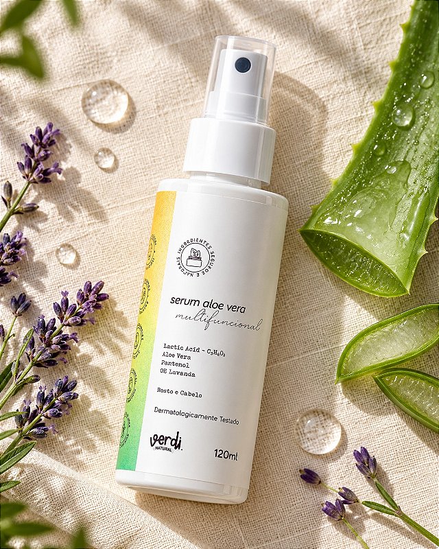 Sérum Aloe Vera Multifuncional com Ácido Lático 120 ml – Rosto e Cabelo – Verdi Natural