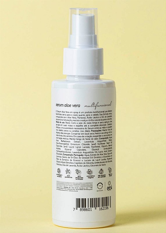 Sérum Aloe Vera Multifuncional com Ácido Lático 120 ml – Rosto e Cabelo – Verdi Natural