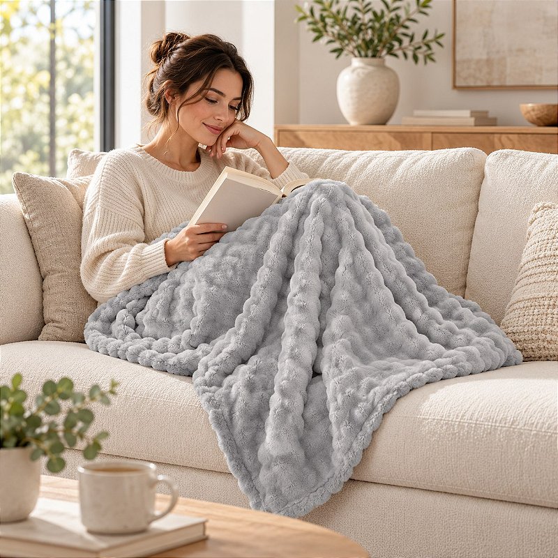 Manta para Sofá Laço Home Pellit Bubble 127x152cm Cinza
