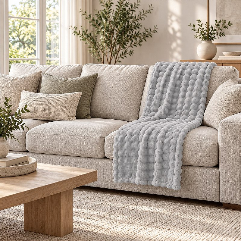 Manta para Sofá Laço Home Pellit Bubble 127x152cm Cinza