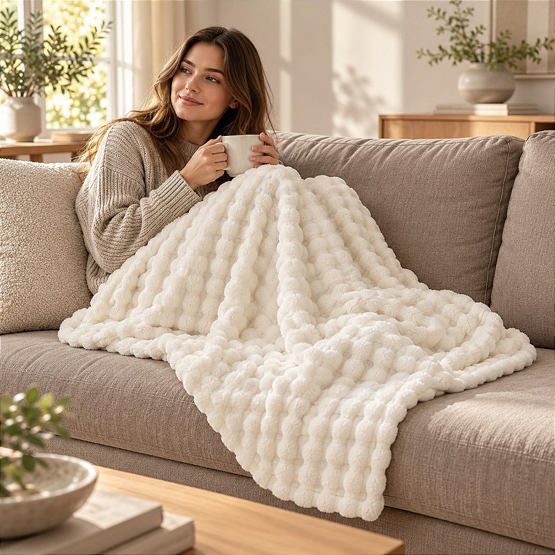 Manta para Sofá Laço Home Pellit Bubble 127x152cm Off White
