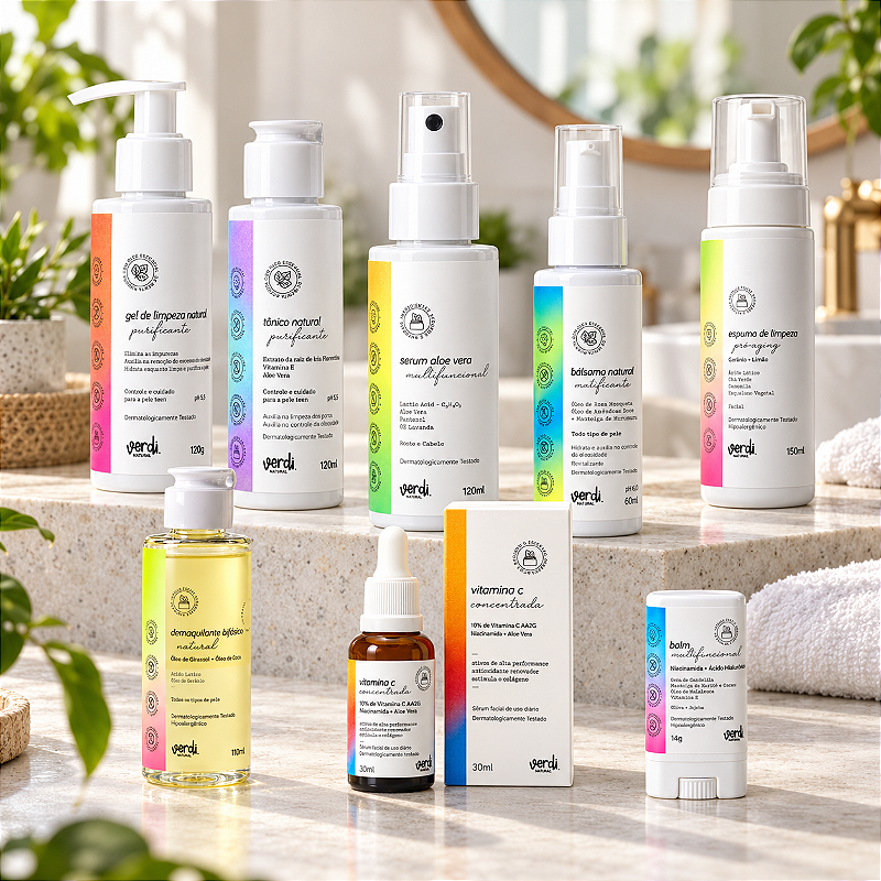 Kit Skincare Facial Natural 8 Produtos Verdi Natural – Rotina Completa de Limpeza e Cuidado