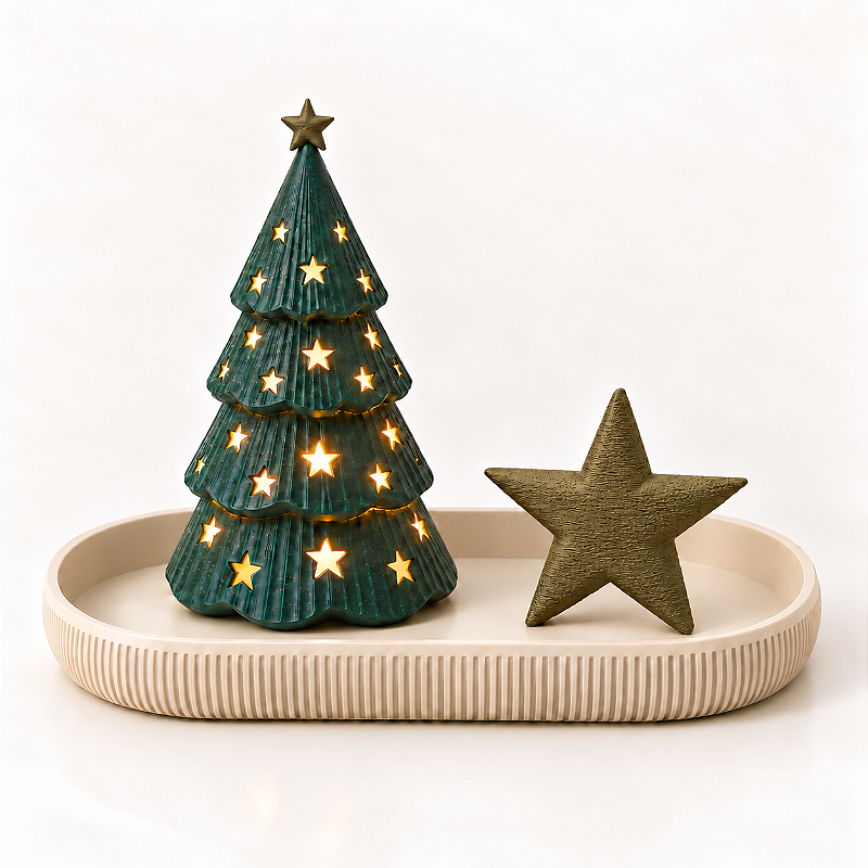Kit Natal Minimalista com Árvore Iluminada, Bandeja e Estrela