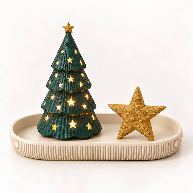 Kit Natal Minimalista com Árvore Iluminada, Bandeja e Estrela