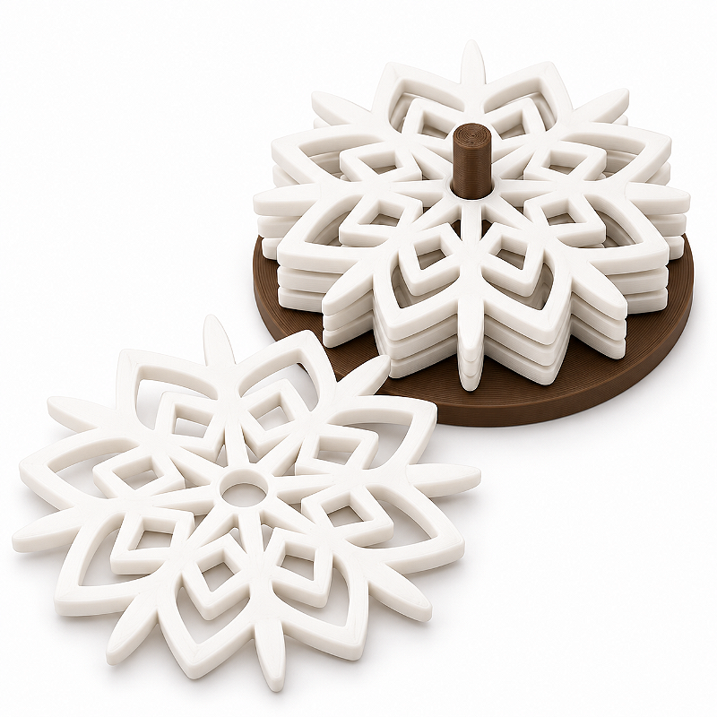 Porta-Copos Flocos de Neve com Suporte – 7 Peças