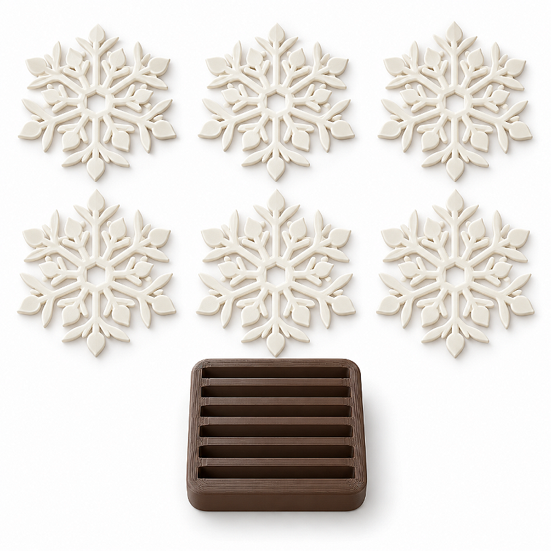 Porta-Copos Floco de Neve Botânico com Suporte – 7 Peças