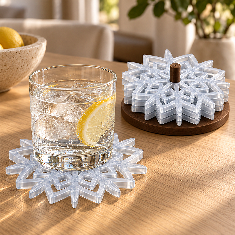 Porta-Copos Flocos de Neve Gelo Translúcido com Suporte – 7 Peças