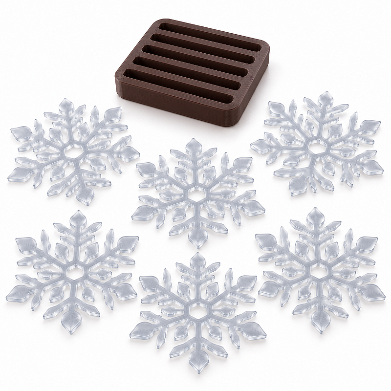 Porta-Copos Floco de Neve Botânico Gelo Translúcido com Suporte – 7 Peças
