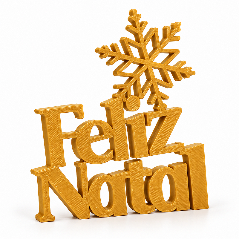 Escultura Decorativa Feliz Natal com Floco de Neve