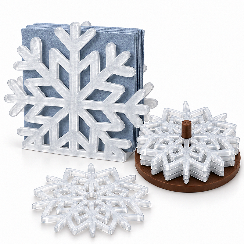 Conjunto para Copos e Guardanapos – Flocos de Neve Gelo