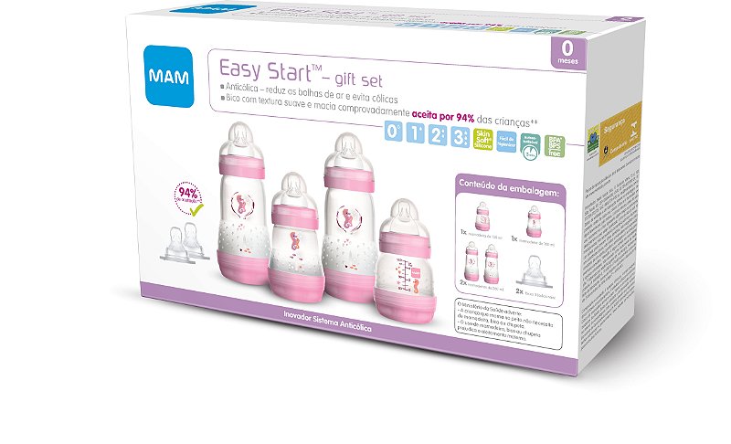 Kit Mamadeira MAM Easy Start First Bottle Anti-Cólica e Auto-Esterilizáveis Menina