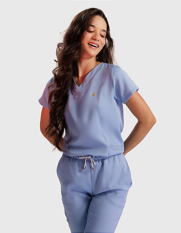 Scrub Feminino Gérbera Azul Claro