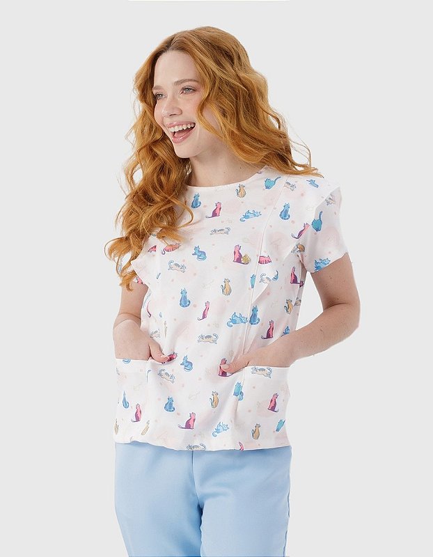 Scrub Feminino Laila Estampa Gatos