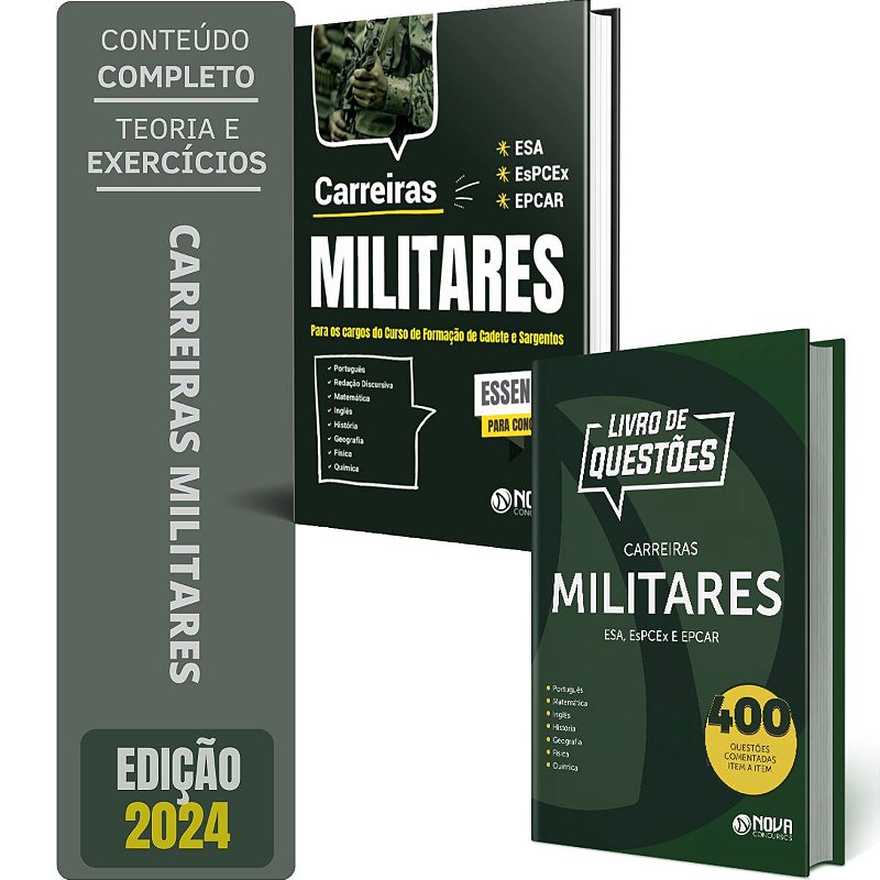 Kit Apostila Carreiras Militares Caderno de Testes Solução Cursos e Concursos