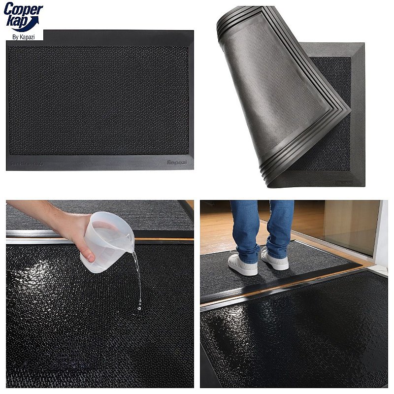 TAPETE KAPAZI SANITIZANTE PRETO 38CM X 58CM COM BORDA 5CM PROTECASA