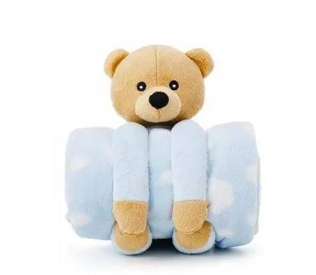 Manta Bebê em Soft Nuvem com Ursinho Teddy de Pelúcia - 2 Peças