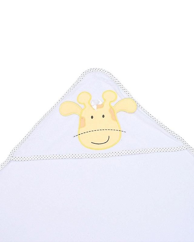 Toalha de Banho Bebê com Capuz Bordado Girafa Branca e Amarela