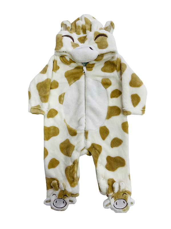 Macacão Bebê Tip Top em Plush Zíper Bichinhos Girafa