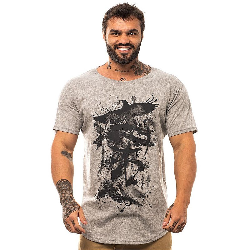 mch様へ♥ Camiseta Longline Masculina MXD Conceito Limitada Pássaro Japonês