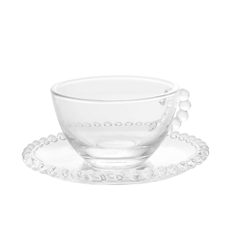 Xícara de Chá em Cristal Pearl com pires redondo180ml