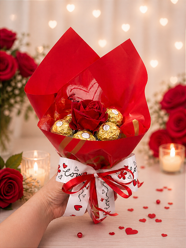 Buquê Ferrero e Rosa Eterna K2075