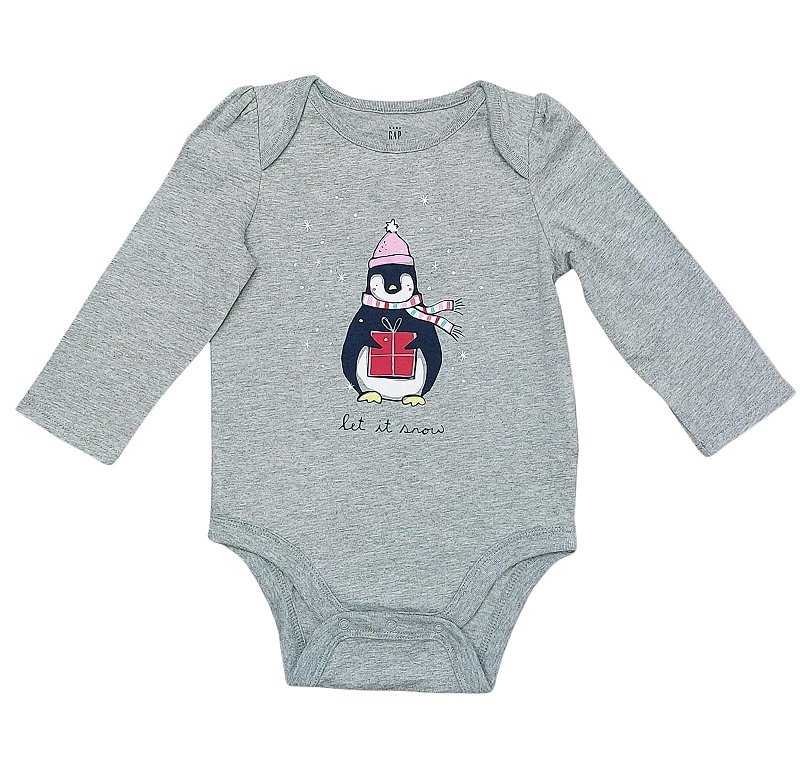 Roupa Infantil Menina Gap Body Manga Longa Cinza Pinguim - Kids Eua