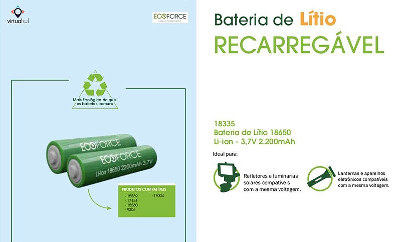 Bateria 18650 Li-Ion 2.200mAh - Recarregável