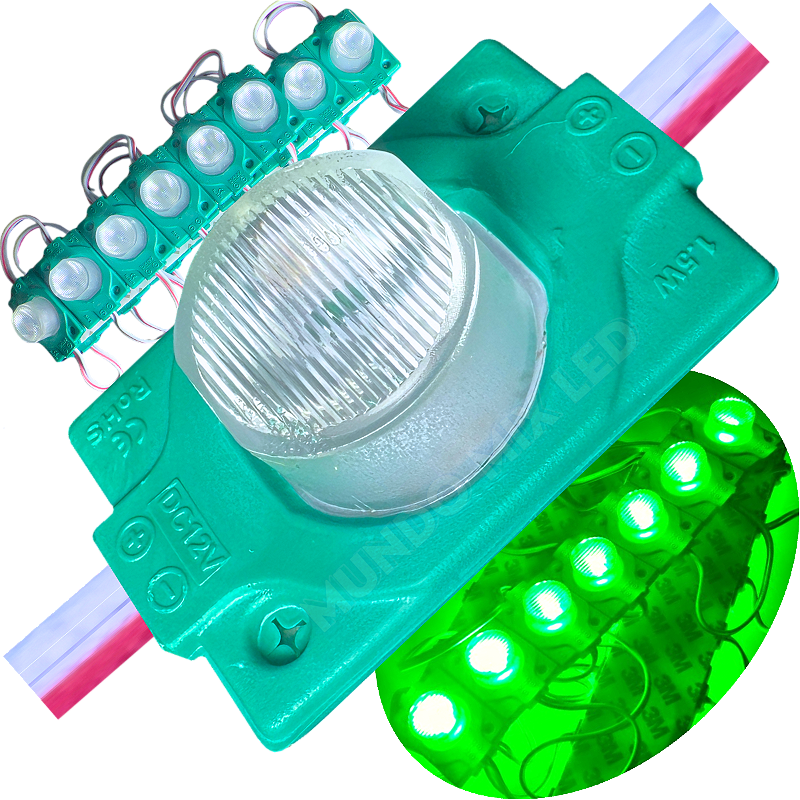 módulo led mega lente 3030 1,5w 12v 1-led verde puro ip67 12volts 60º ...
