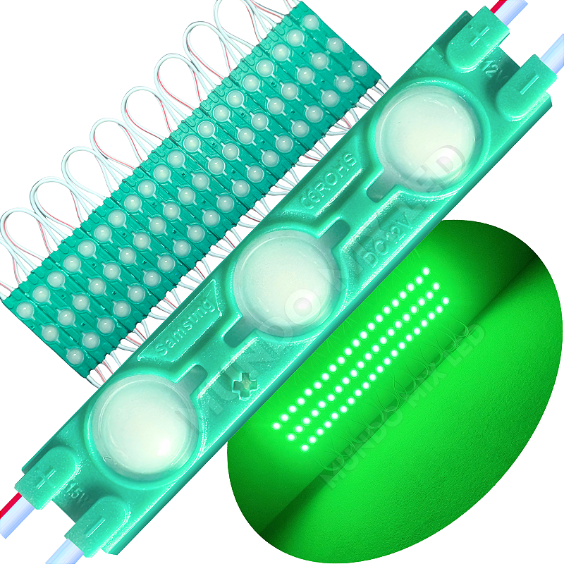 Módulo LED Injetado 7025 1,7w 3-LED Verde Puro 6cm 12v Prova D’água ip ...