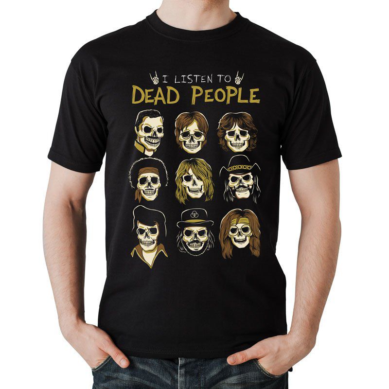 Camisetas I Listen to Dead People Masculina Preta e Hieróglifo do