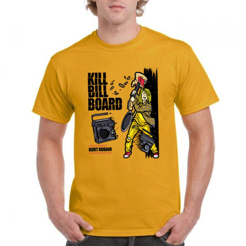 Camiseta rock Kurt Kill billboard tamanho adulto com mangas curtas na cor  Amarela - Roquenrou