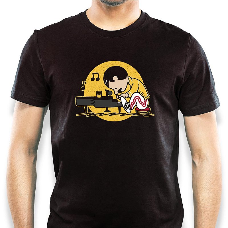Camiseta Queen Freddie Mercury Snoopy Preta 100 Algodao Roquenrou Estampado na Veia