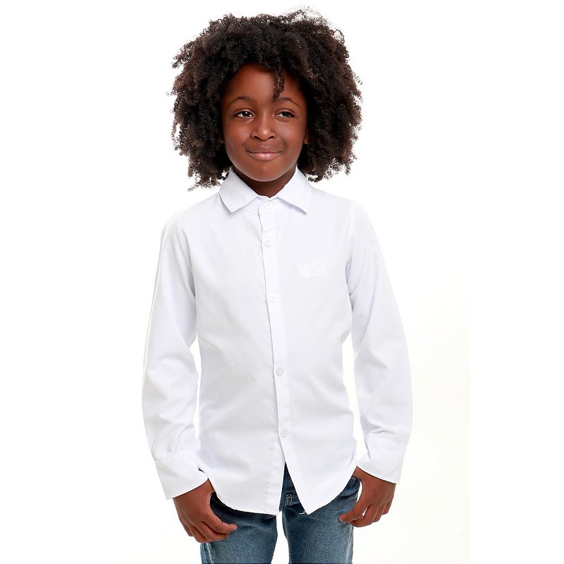 Camisa Social Masculina Branca Juvenil Manga Longa Tam 10 12 14 e 16 -  Pó-Pô-Pano