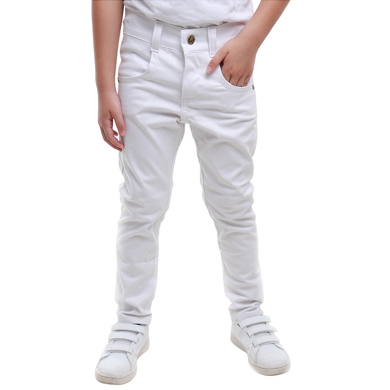 Calça Jeans Infantil Bebe Menino Branca Tamanho P, M, G 1 ao 8 - Pó-Pô-Pano