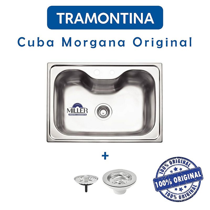 Cuba Tramontina Morgana (68,5x48,5x20,3) em Aço Inox com Acabamento Acetinado e Válvula 4 1/2" 93806192